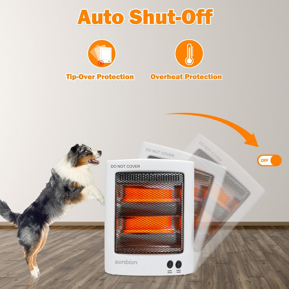 Infrared Heater, Radiant Heater with Two Heat Settings, Portable