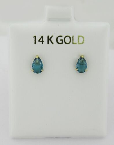 GENUINE 1.14 Cts BLUE ZIRCON EARRINGS 14k GOLD - Free Certificate Appraisal -NWT - Picture 1 of 4