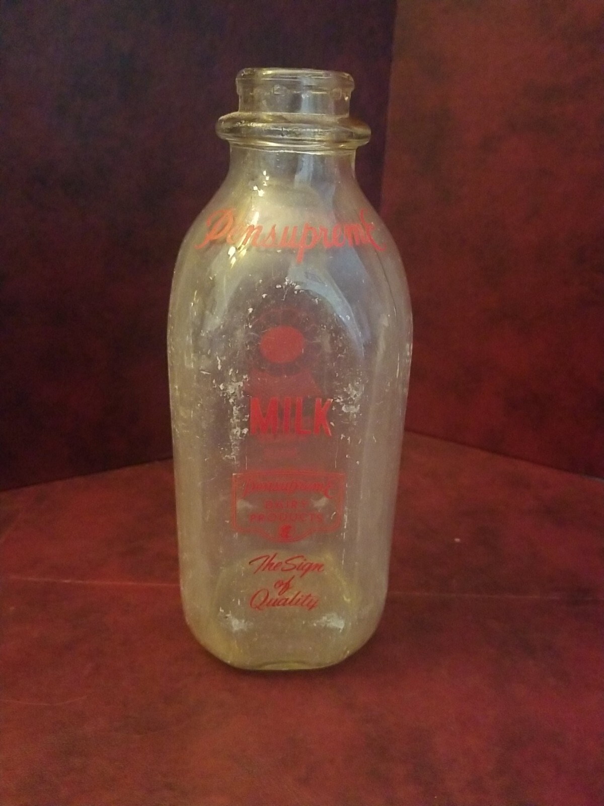 Vintage Pensupreme Dairy Glass Quart Milk Bottle Pennsylvania Quality