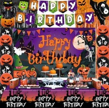 Halloween Happy Birthday Party Supplies: Banner, Balloons, Back Drop, Table Top