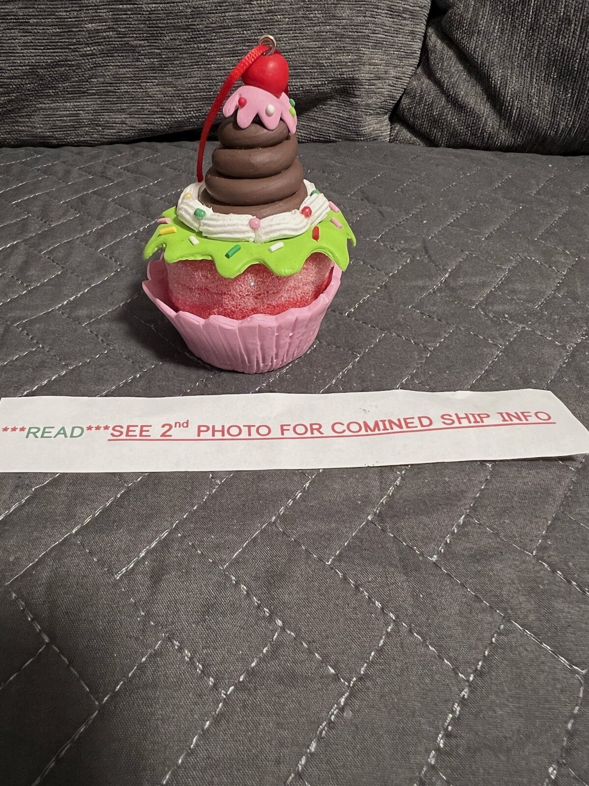 Cupcake Pink Liner Candy Cherry Christmas Tree Ornament Sponge Baking NEW/NOS-image