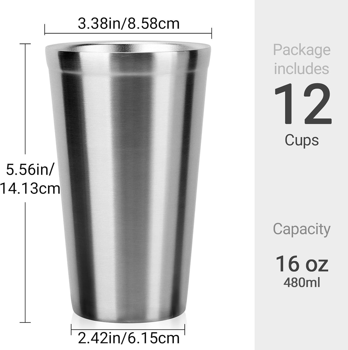 16 Oz Stainless Steel Cups - 12 Pack Insulated Tumblers for Home & Camping  | eBay