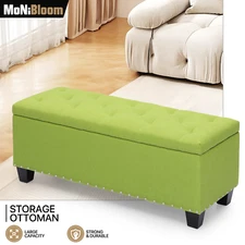 42" Green Tufted Storage Poufs Ottoman Bench Upholstered Footrest Lift Top Stool