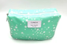New! Clinique x Kate Spade Light Green Makeup Bag Zipper Pouch ~ Star  Print