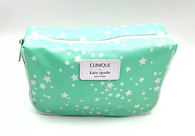 New! Clinique x Kate Spade Light Green Makeup Bag Zipper Pouch ~ Star Print