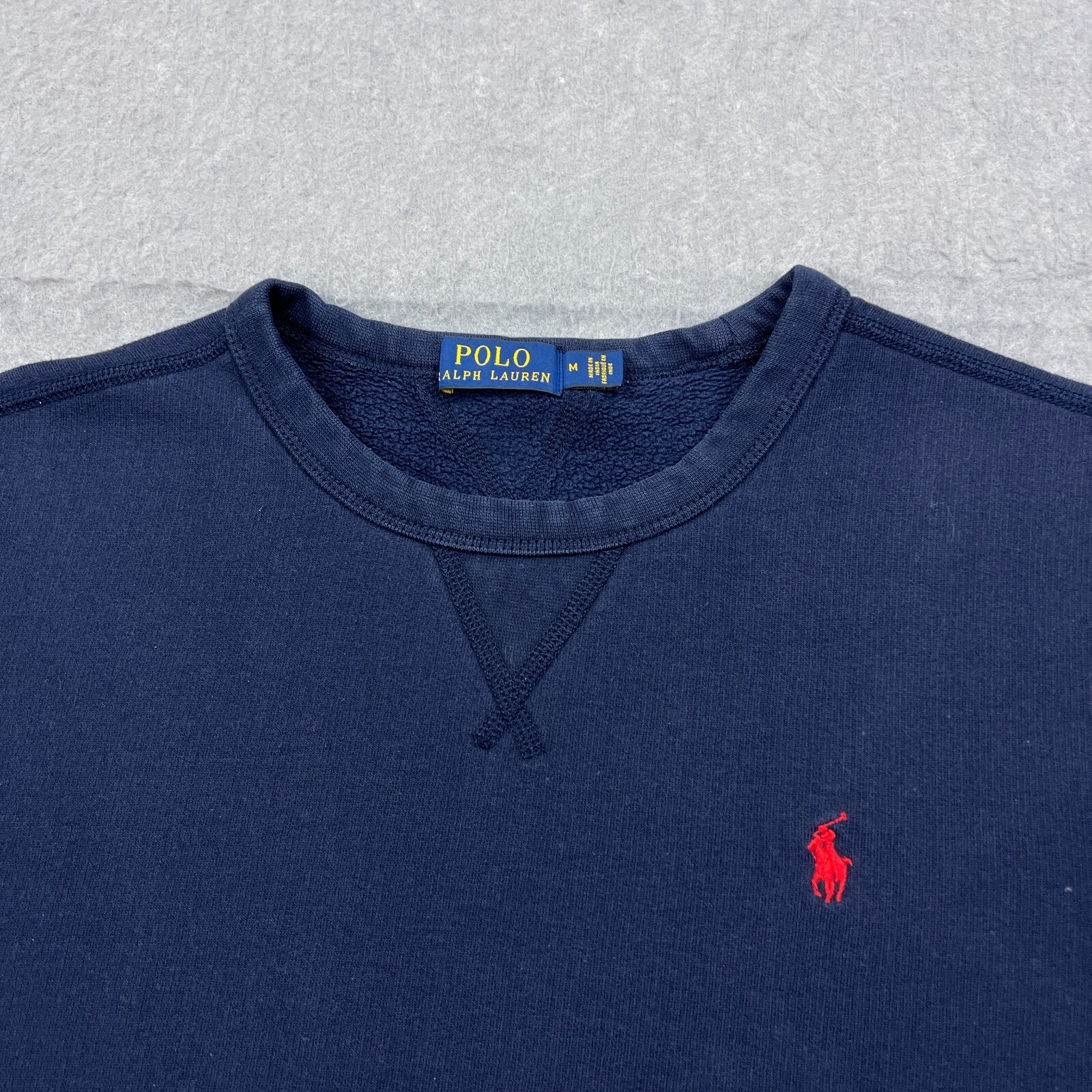 PONY Polo Ralph Lauren Felpa Uomo Media Blu Navy Terry Doppio Pullover Tacco a V