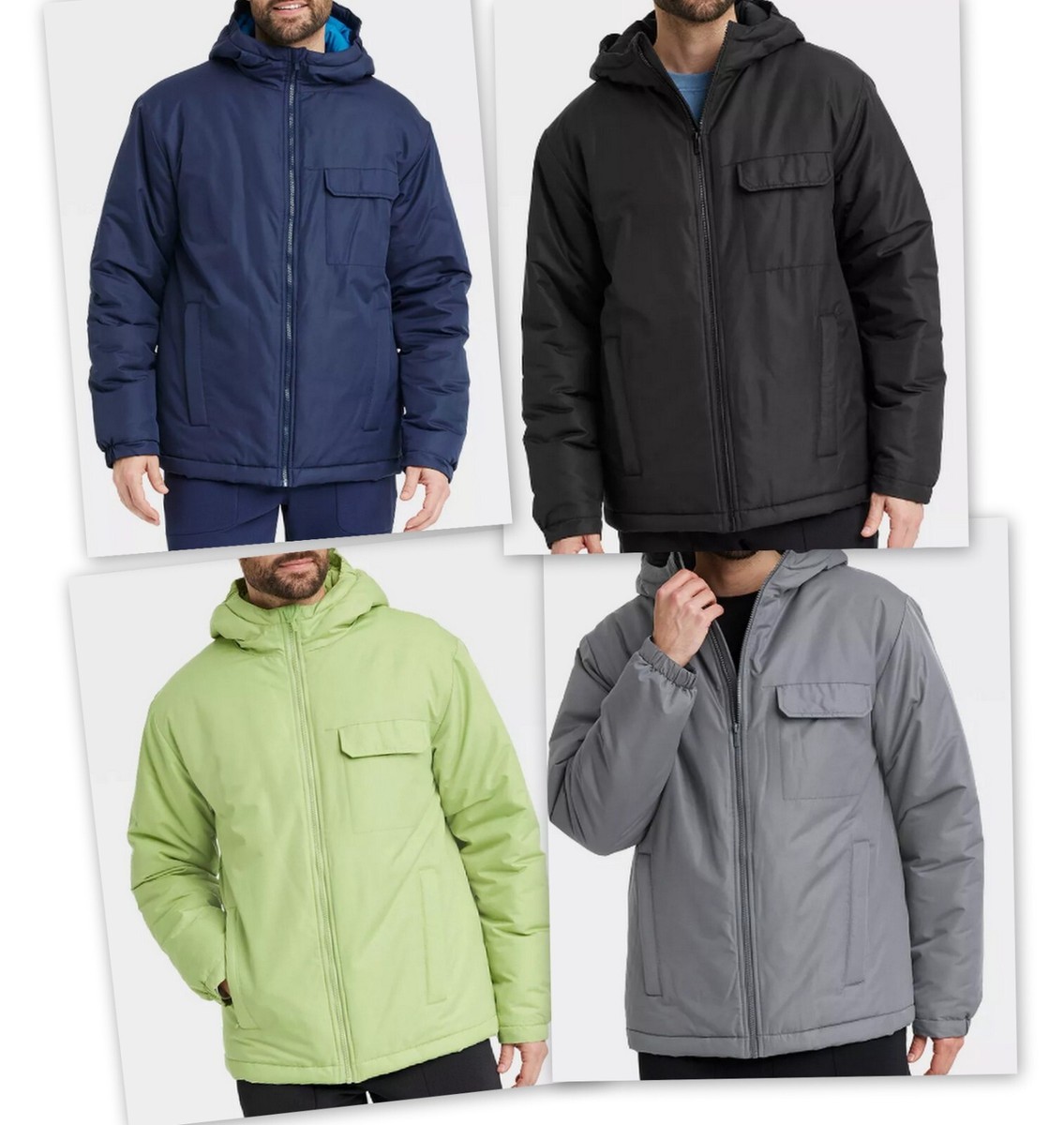 Men's Cold Weather Coat W/Hood ZIPPER Close Pockets color choice All in  Motion - Main Image