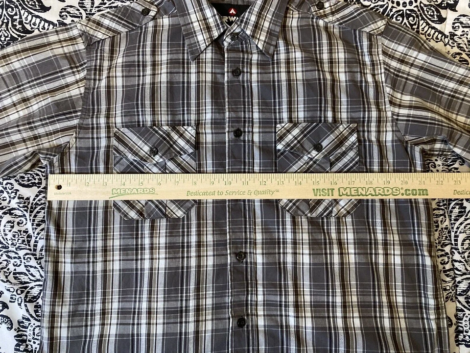 AIRWALK Shirt Men's Medium Brown Plaid Long Sleeve Button Up Shoulder Straps - Image 4 of 4