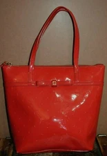 Kate Spade Dark Coral Polka Dot Embossed Patent Leather Tote