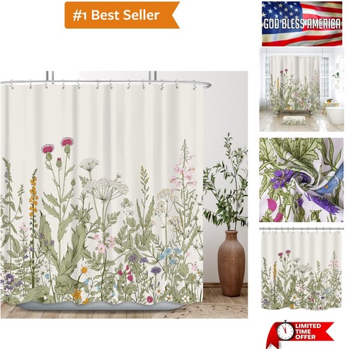Wildflower Botanical Shower Curtain for Bathroom Decor 72Wx72H Inch Floral Fl...