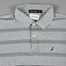 Nautica Polo Shirt Mens Size Medium Gray Striped Casual Short Sleeve Adult