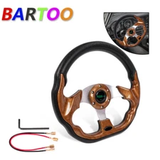13“ Universal Mahogany Auto Car/Golf Cart Steering Wheel with Horn Button