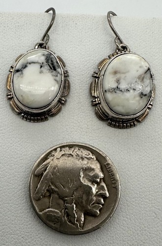 Sterling Silver 925 Navajo Howlite JF James Francisco Drop Earrings Ag 23398 - Picture 10 of 13