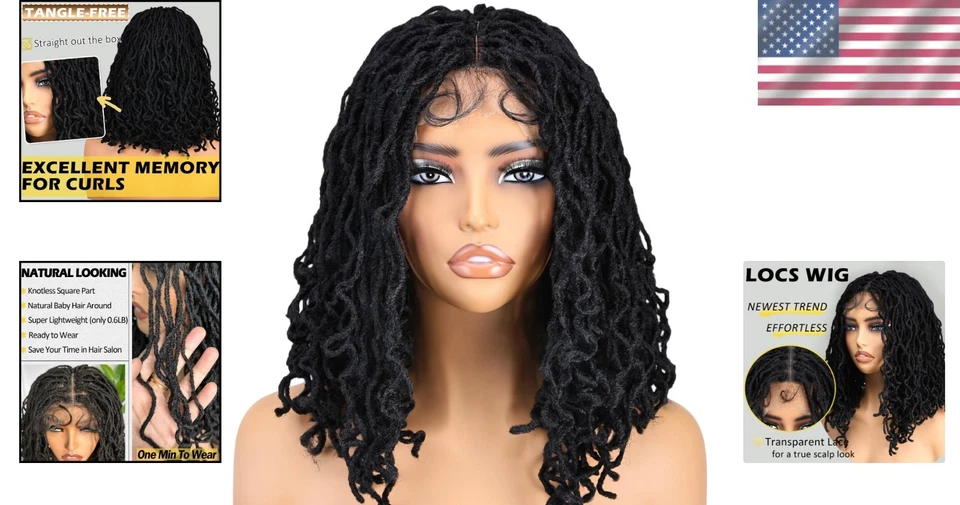 Peluca protectora sin nudos de imitación Locs - Frente de encaje negro de 14 pulgadas para elegancia diaria Foto 2 de 4