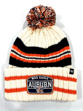 Auburn Tigers Beanie Cap w/ Pom Logo Knit Cuff New Stripe Patch Blue Unisex NCAA