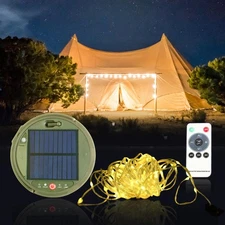 2 in 1 Solar Camping String Lights, 39.4Ft Ultra Long String with 150LEDsPort...