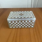 Fenton Moonstone Trinket Lidded Box Dish Opalescent White Glass Hobnail Vintage