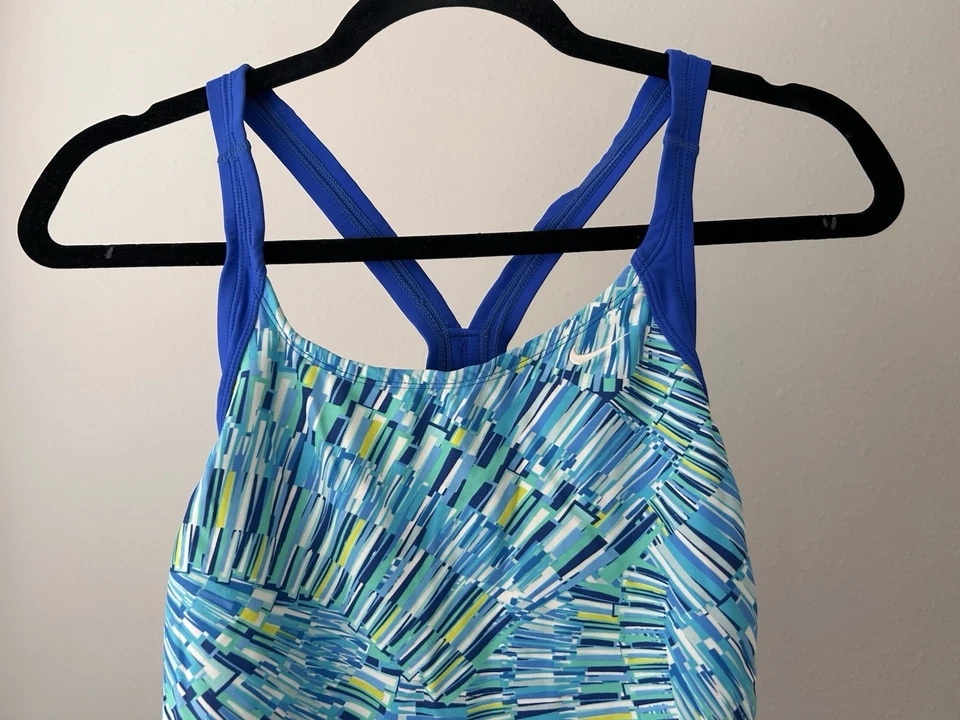 women s nike one piece swimsuit Blue And Green Cross Back - Image 2 of 4