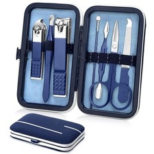 Travel Manicure Set Mens Grooming Kit Stainless Steel Nail Clippers Nail Blue
