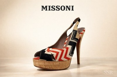 Missoni Chevron Zigzag Peep Toe Cork Platform Slingback Heels EU37 US7 NWOB