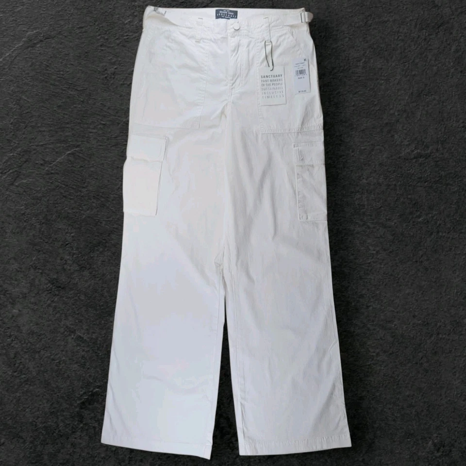 Sanctuary Cargo Pants Size Small White Wide Leg 31" Adjustable Waist Inseam 32" - Image 2 of 4