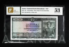 AUSTRIA 100 SCHILLING 1947 P124 AU 53 ABOUT UNC- PRE EURO SCARCE WIEN NOTE