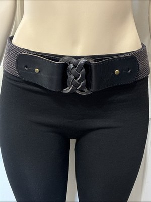 Vintage Fossil Wide Stretch Waist Belt Leather Woven Buckle  display picture 3