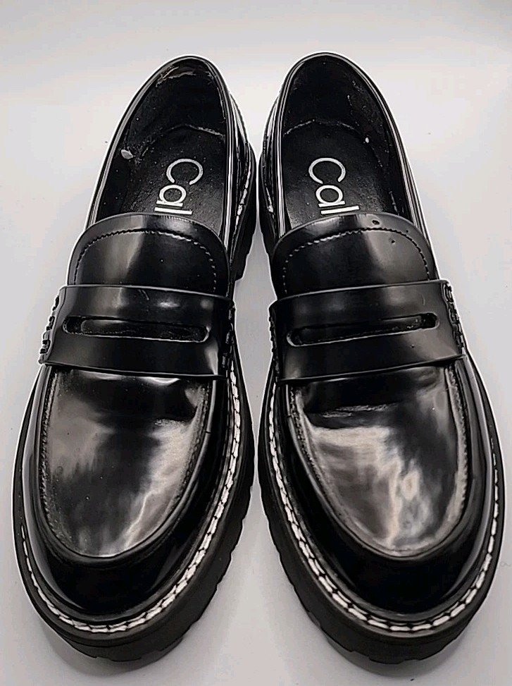 SAOLA Scarpe mocassino Calvin Klein donna 5M nero Suzie suola 2 strappi tacco ottime condizioni