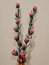 NEW 2 handmade French beaded Flowers Canterbury Bell Stalks Set Pink