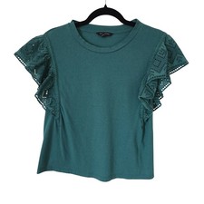 Banana Republic Forever Green Cotton Modal Eyelet Flutter Sleeve Top XS Ruffles