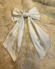 White Large Solid Satin Bow Barrette Hair Clip with Tails for Women Teens Casual