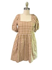 Madewell Gingham Seersucker Square Neck Puff-Sleeve Cottagecore Dress S