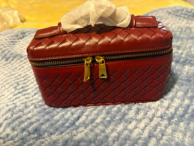 Red wine Woven Bag with Top Handle and Double Zipper Closure