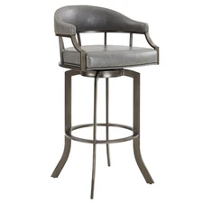 Armen Living Pharaoh Swivel 26" Mineral Finish and Gray Faux Leather Bar Stool