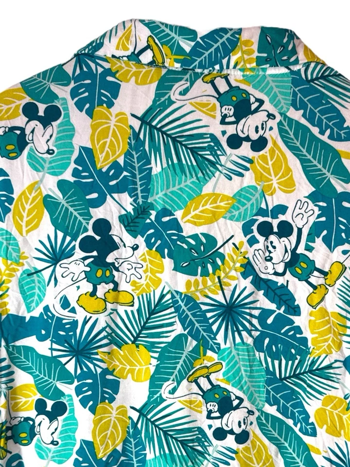 Camisa hawaiana abotonada Disney Mickey Mouse azul amarillo. XXL 2XL Foto 3 de 4