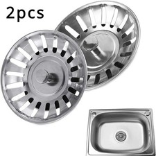 2x Stainless Steel Replacement Kitchen Sink Drain Strainer Drainer Waste Plug UK
