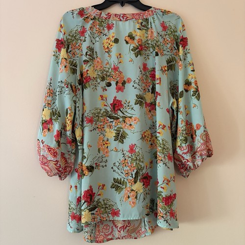 Top túnica higo y flor boho floral cachemira aguamarina multicolor 2X - Imagen 2 de 3