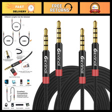 10FT 3.5mm TRRS Aux Cable, 4 Pole Male to Male Stereo Nylon Braided 2 Pack 