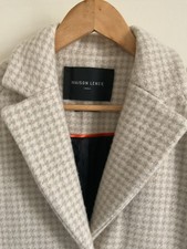 MAISON LENER Cream Beige Houndstooth Wool & Linen Raglan Sleeves  Coat EU38 UK10