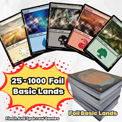 25 - 1000 MTG Foil Basic Lands - Plains, Island, Swamp, Mountain, Forest
