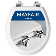 Mayfair Bennett Toilet Seat with Chrome Hinges, Slow Close Wood Seat, Secure Met