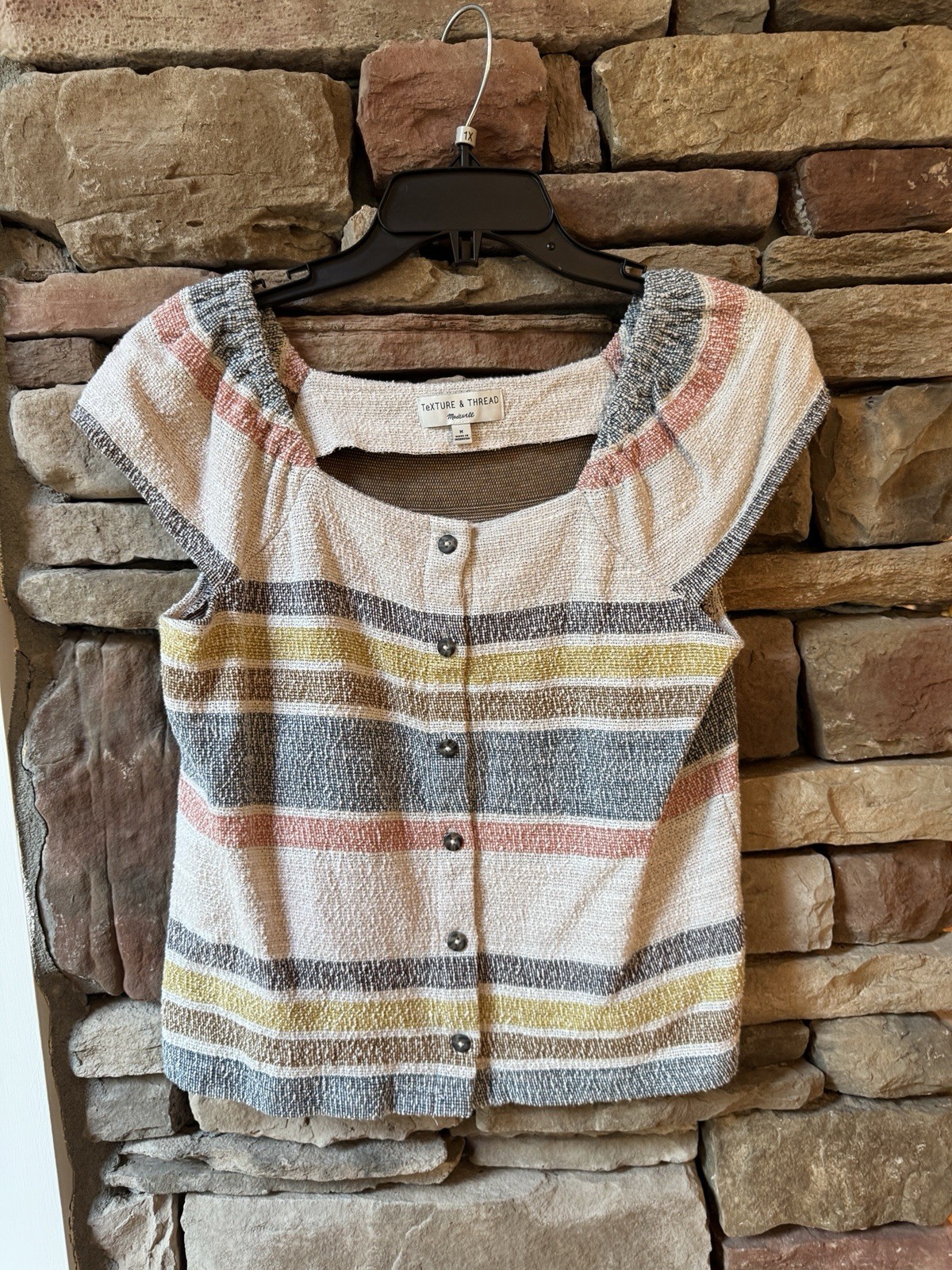 Madewell Women's Striped Cap Sleeve Button up Sz M