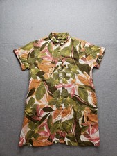 Tahari Women Shirt Dresses L Multicolor Tropical Leaf Print Button Front Casual
