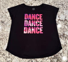 DANCE Cap Sleeve Top Black with Pink Letters Size Junior XL 14-16 