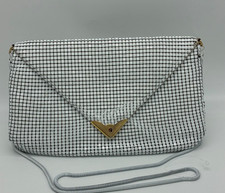 White Metal Mesh Envelope Evening Bag Gold Tone Shoulder Chain Purse