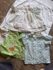 Vintage 3p Set 3 To 6 Month Girls Dresses/Shirt 80S Embroidered Lace Trim