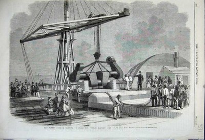 Alter antiker Druck 1859 Patent Derrick Hauling Great Eastern Ship Paddle 19th