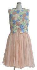 Used Dolce&Gabbana Lace Flower Embroidery Switching Silk Dress Size 42 Pink