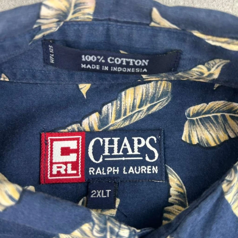 Chaps Shirt Mens 2XLT Blue Feathers AOP Cotton Stretch Short Sleeves Button Up - Image 2 of 4