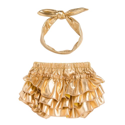 Pantaloncini fotografici volant metallici bambina Bloomers con fascia ruffled - Foto 3 di 16